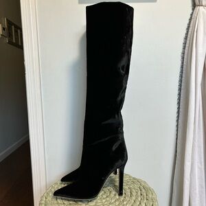 Tamara Mellon Over The Knee Black Velvet Point Toe Heel Boots NWT
